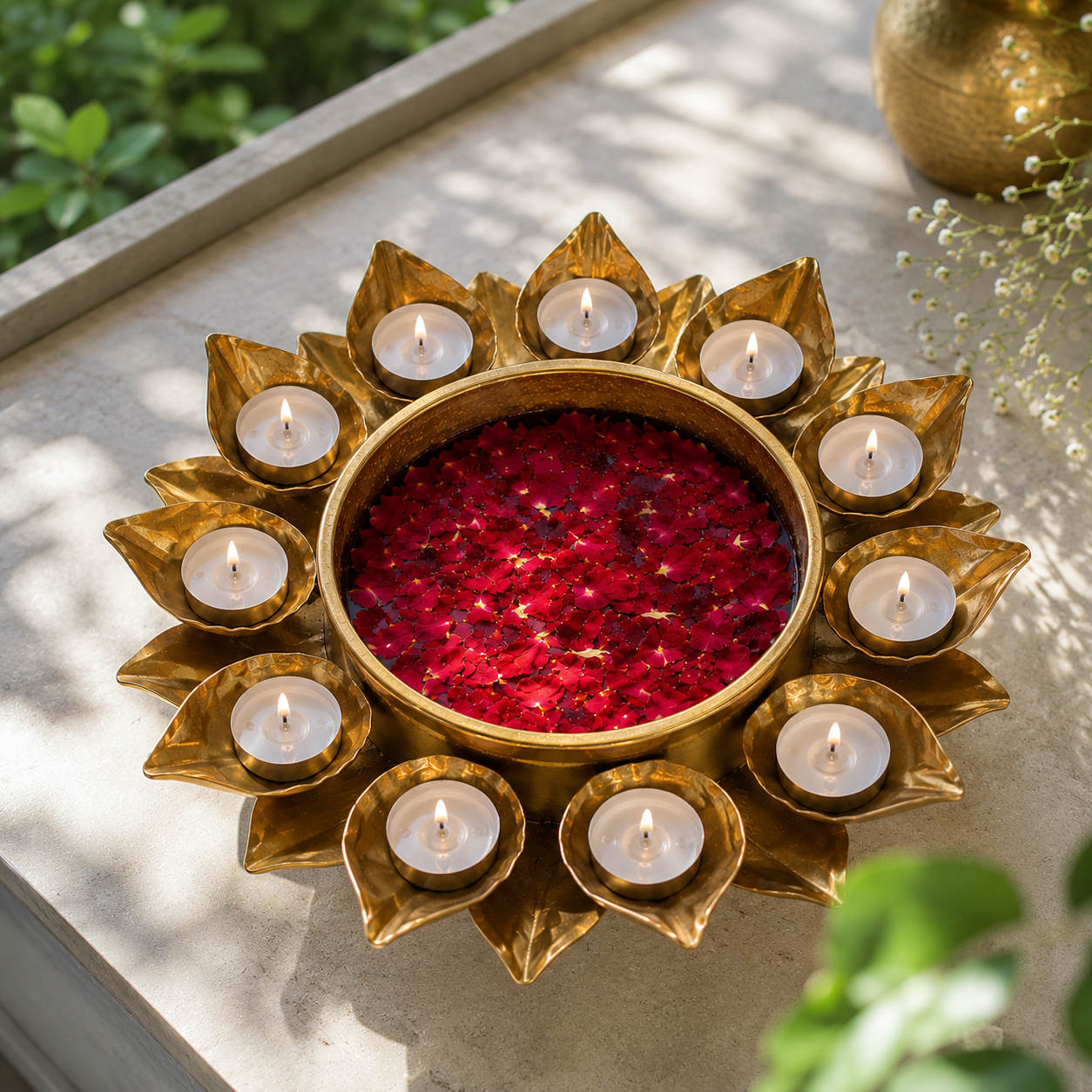Golden Lotus Candle Urli.