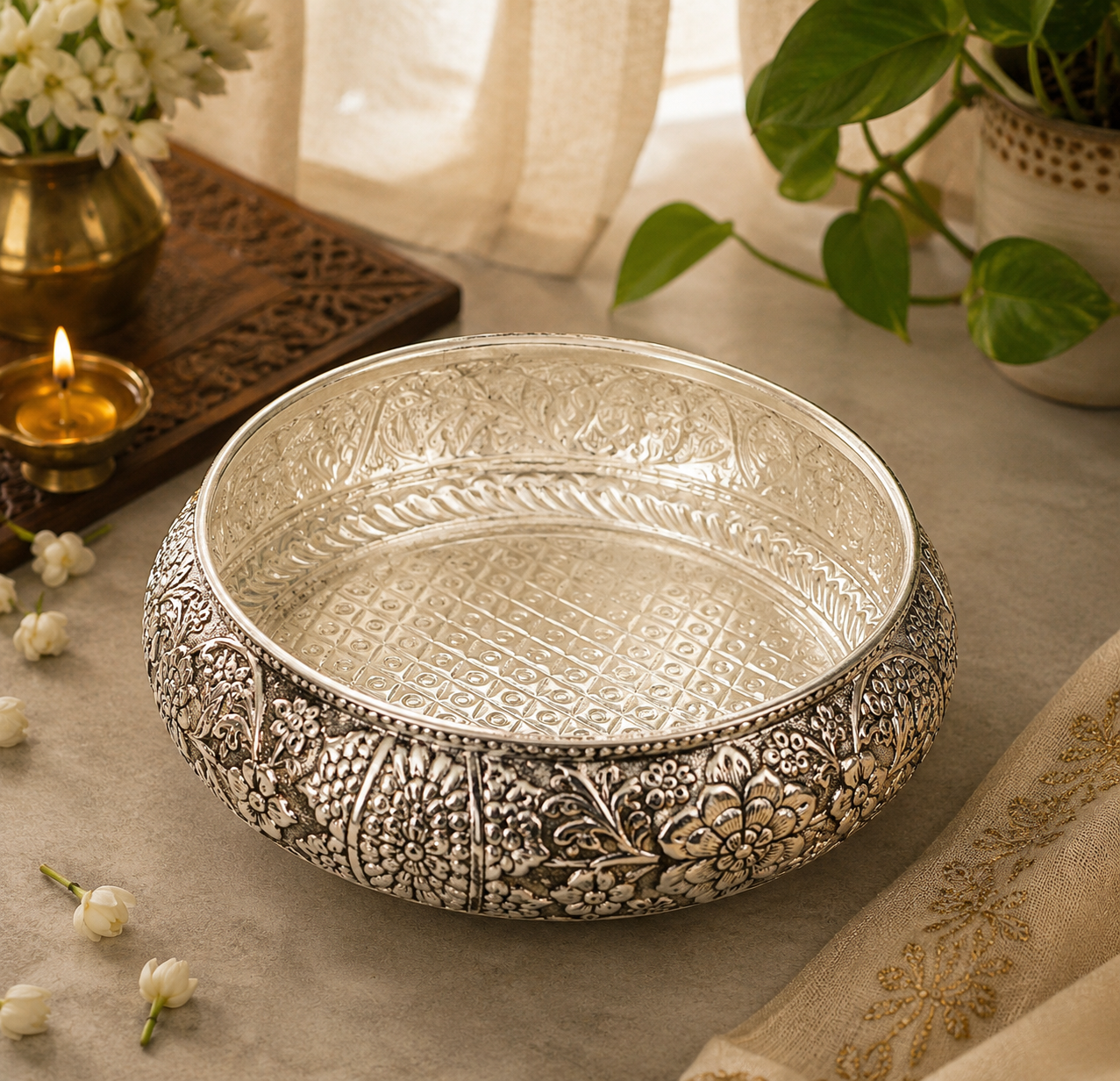 Aaranya Heritage German Silver Urli Bowl
