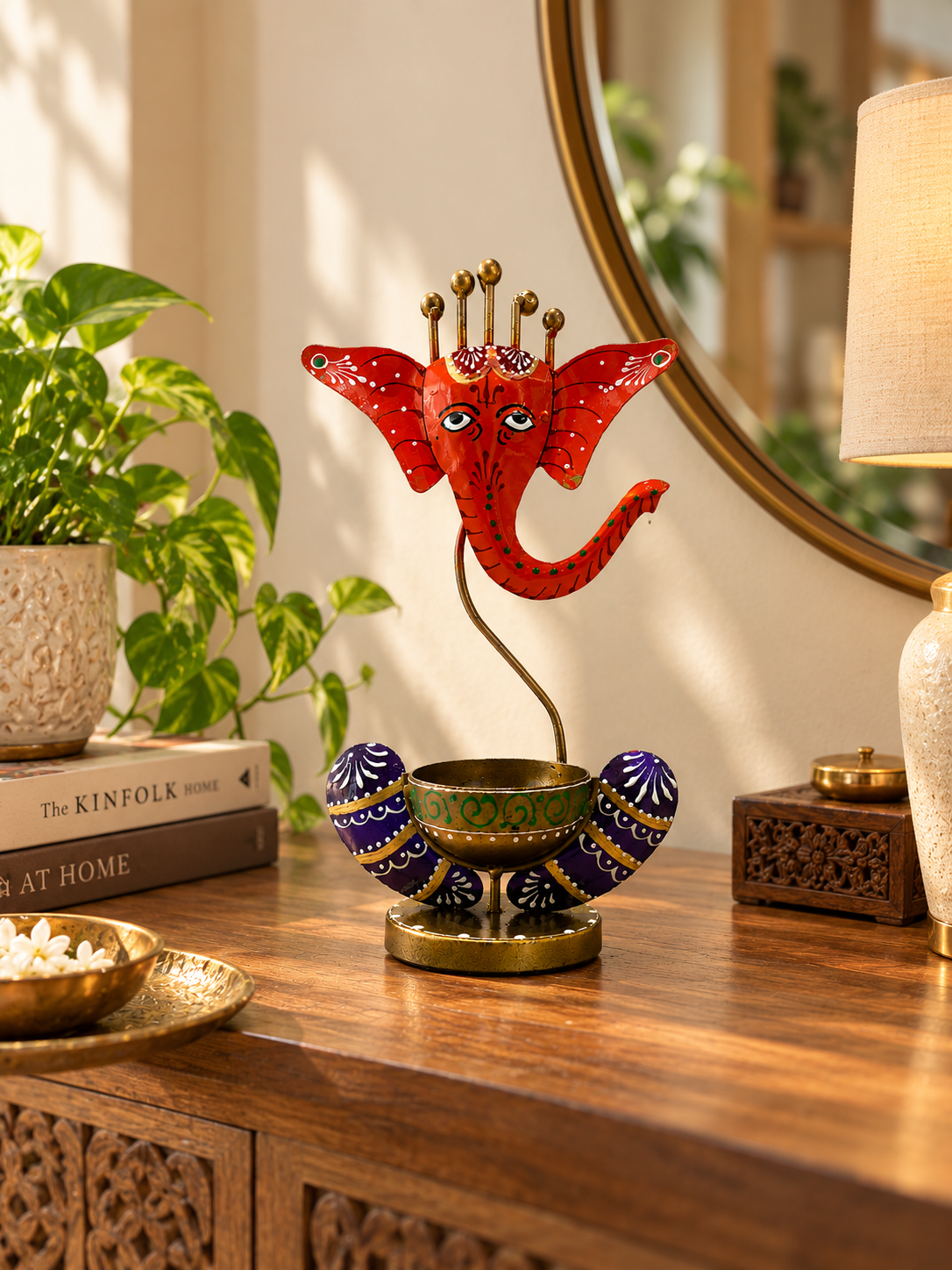 Ganesha Glow – Hand-Painted Decorative Tealight Holder