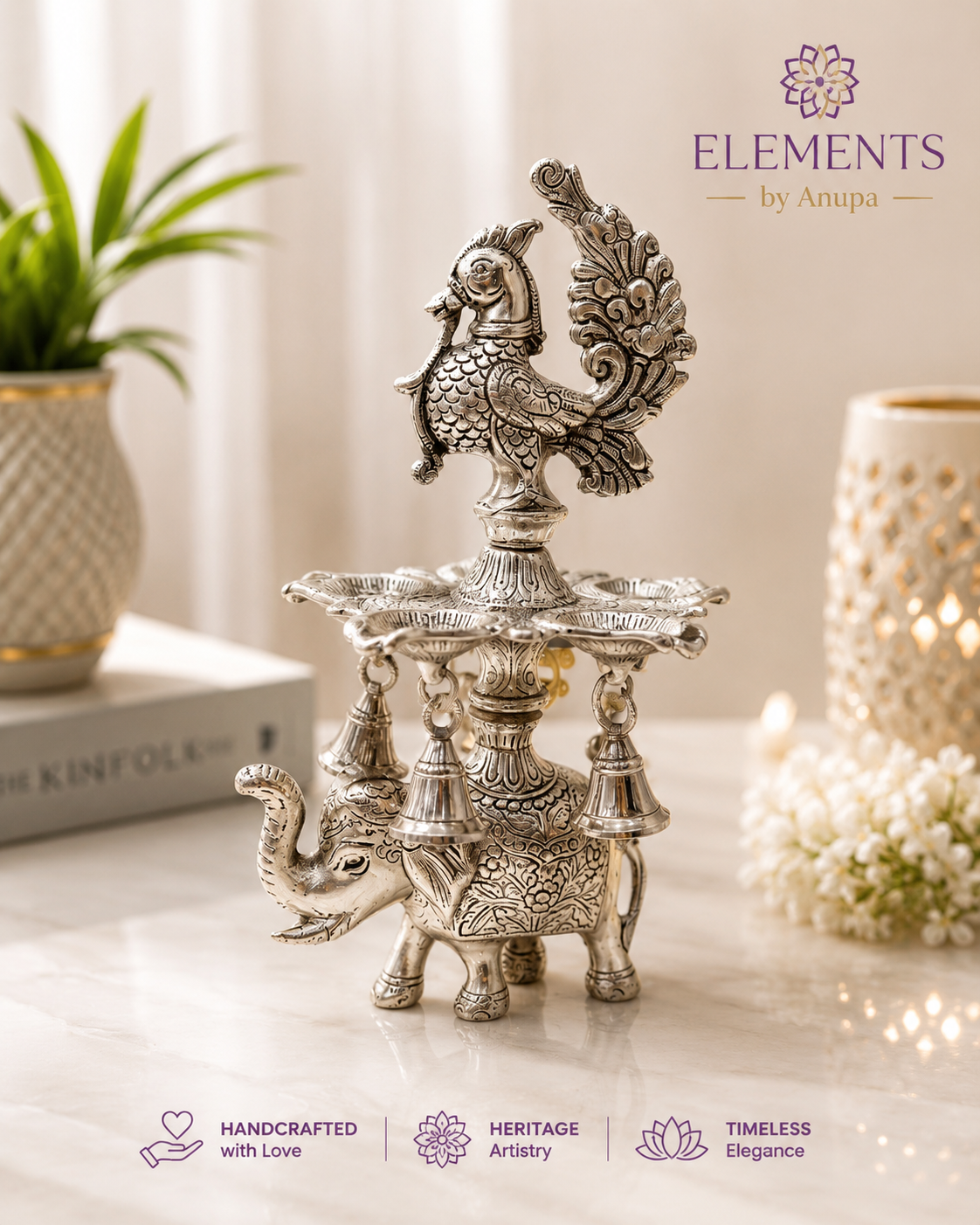 German Silver Peacock Diya