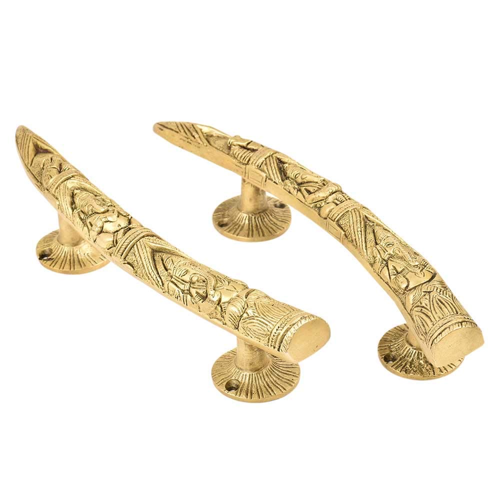 Handcrafted Brass Ganesha Door Handle Pair/ Traditional Indian Luxury Door Hardware.