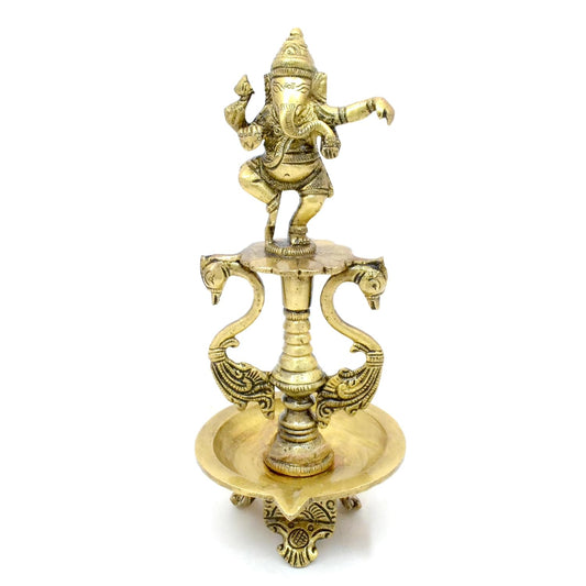 Brass dancing ganesh with gem stone work diya stand