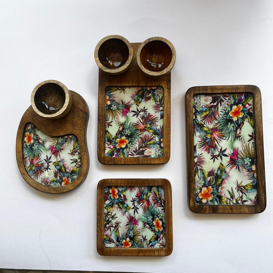 Elegant Wood & Resin 7-Piece Platter Set – Artisanal Serving Collection