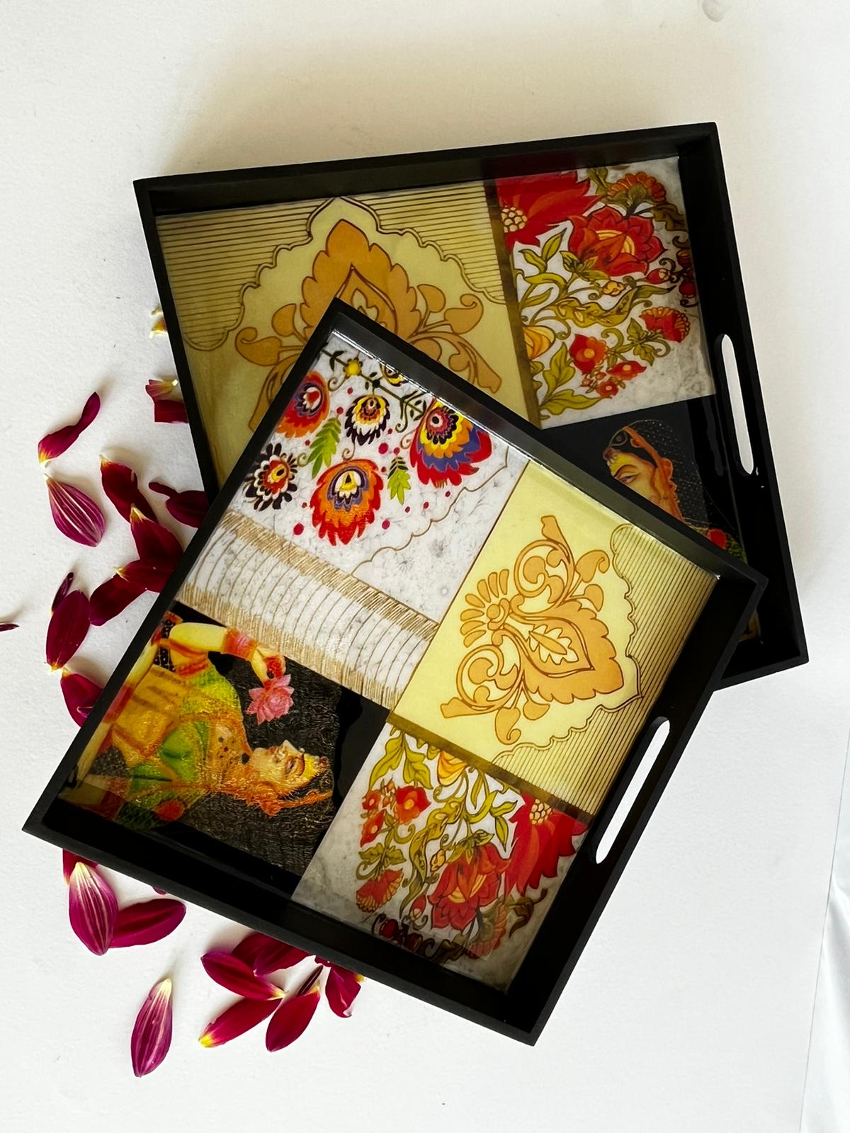 Beautiful Pink Wooden printed serving trays. Set of 2