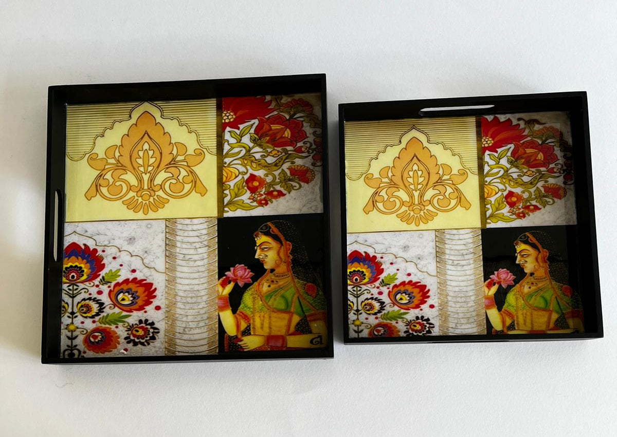 Beautiful Pink Wooden printed serving trays. Set of 2
