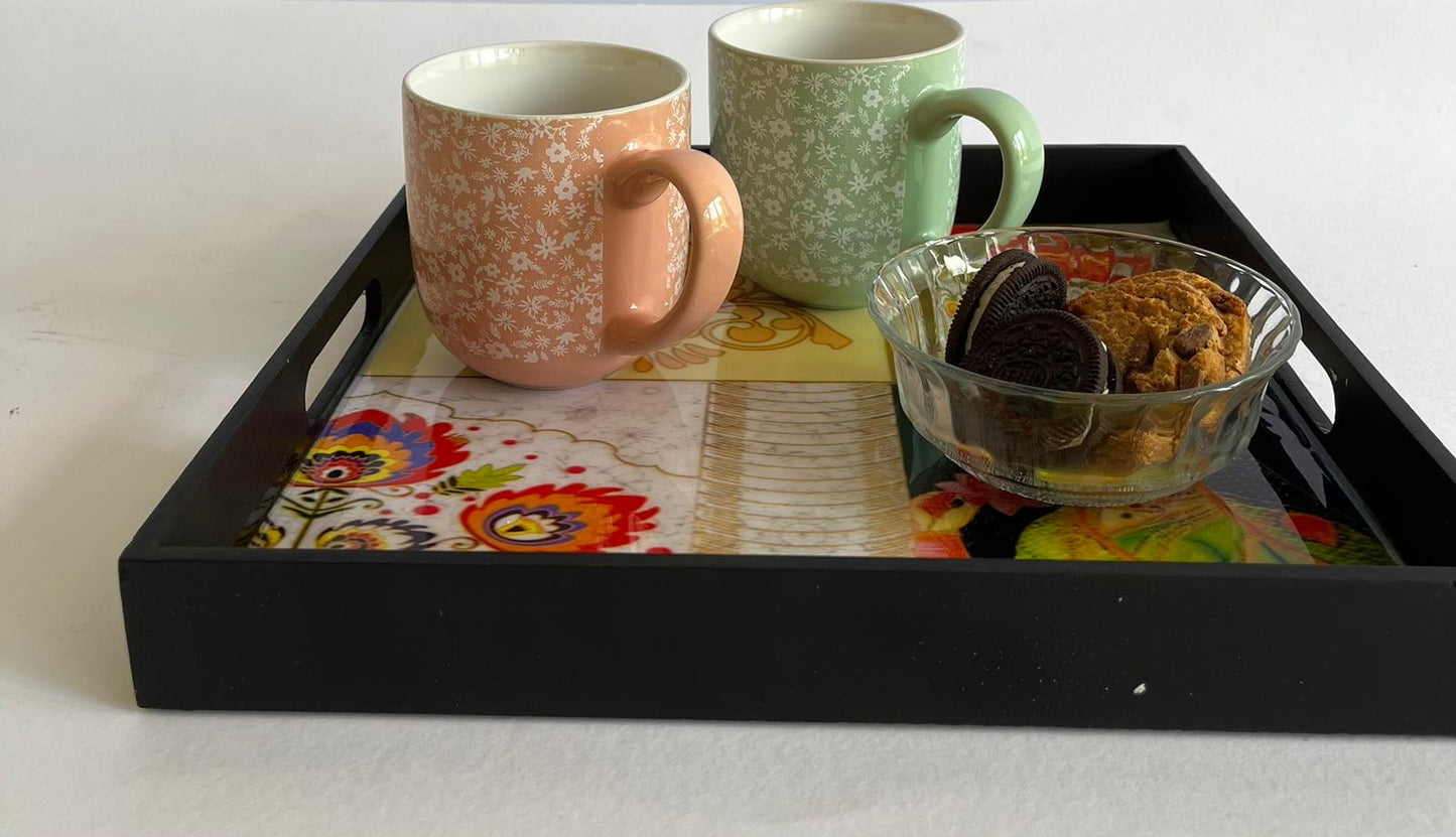 Beautiful Pink Wooden printed serving trays. Set of 2
