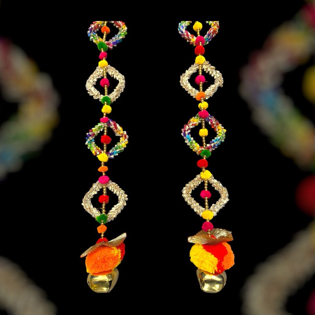 Handmade colourful Hanging Decoration for Weddings and Festive Occasions. Set of 2