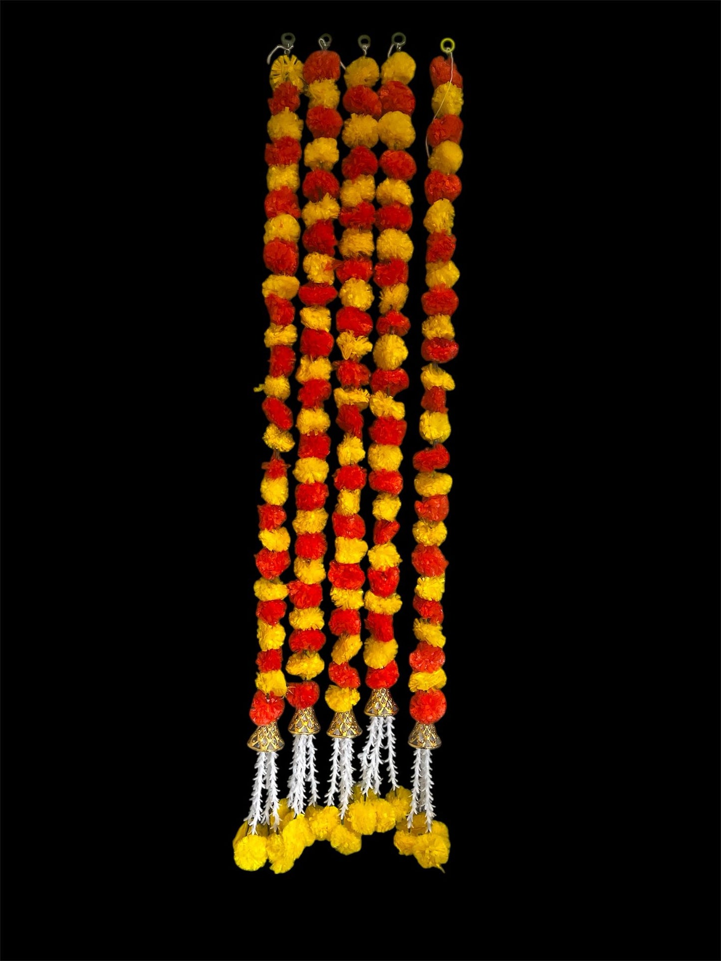 Handmade Orange and yellow marigold floral Hanging Door Decoration for Weddings and Festive Occasions.