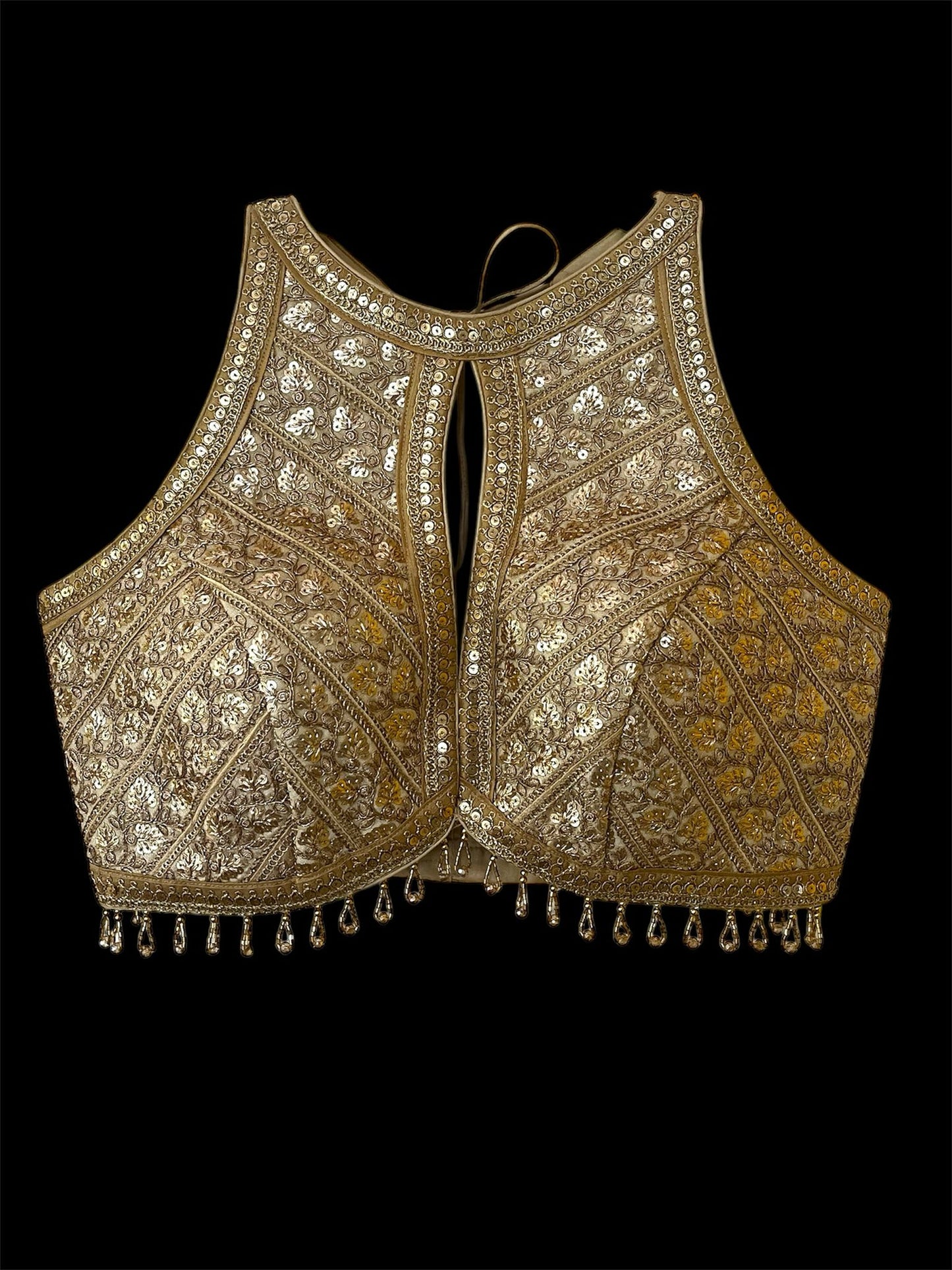 Indian Designer Beige beads Saree Lehenga Blouse Sleeveless sabyasachi style.