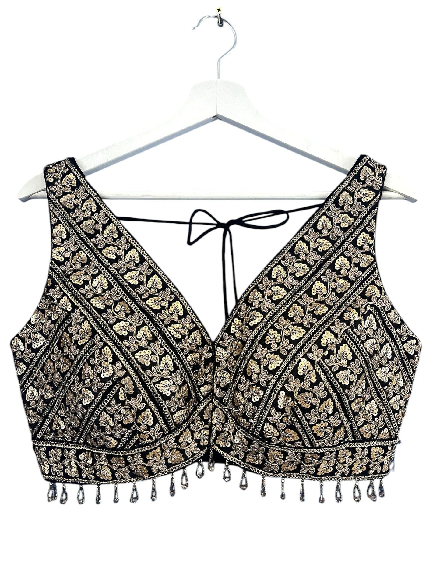 Indian Designer Black beads Saree Lehenga Blouse Sleeveless sabyasachi style.