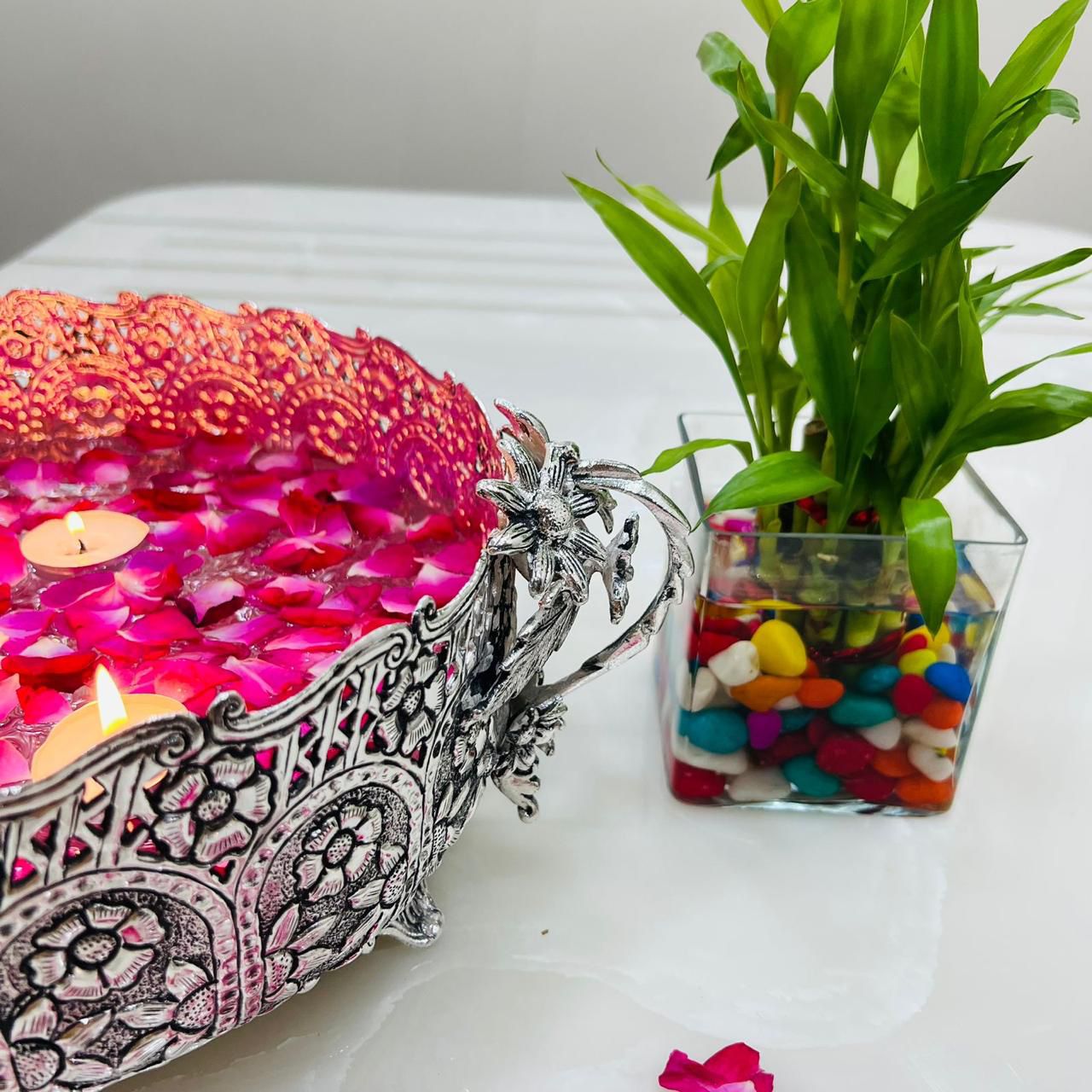 German Silver Decorative Flower Urli