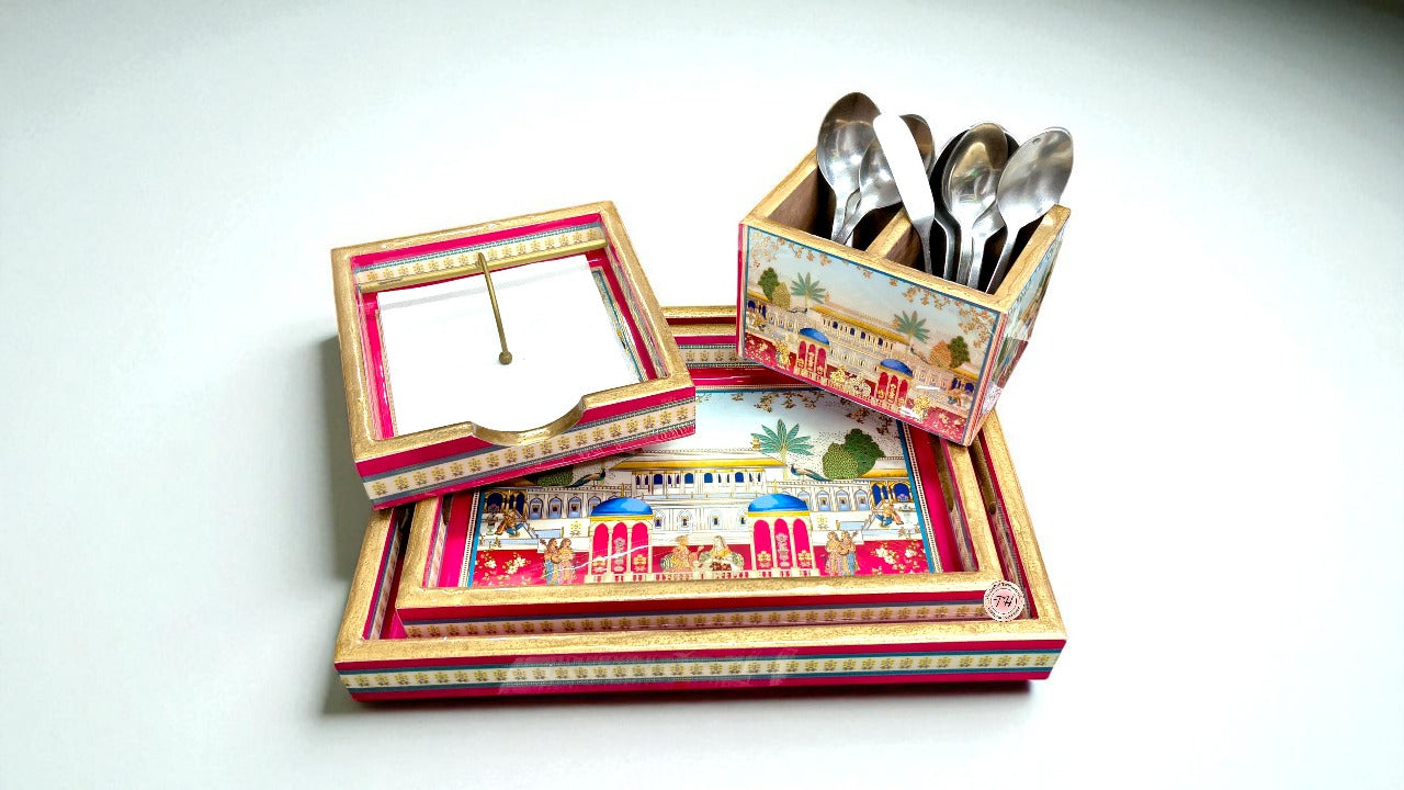 Hand painted Rajasthani Wooden Napkin Holder.