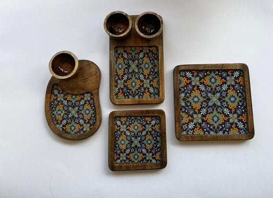 Elegant Wood & Resin 7-Piece Platter Set – Artisanal Serving Collection