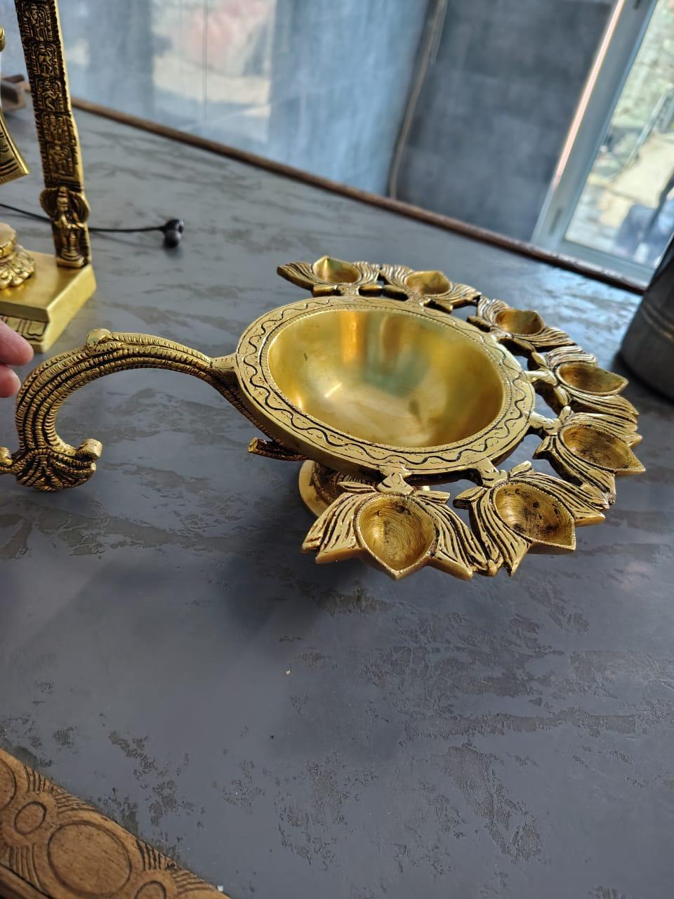 Brass 7 mukhi diya with handle