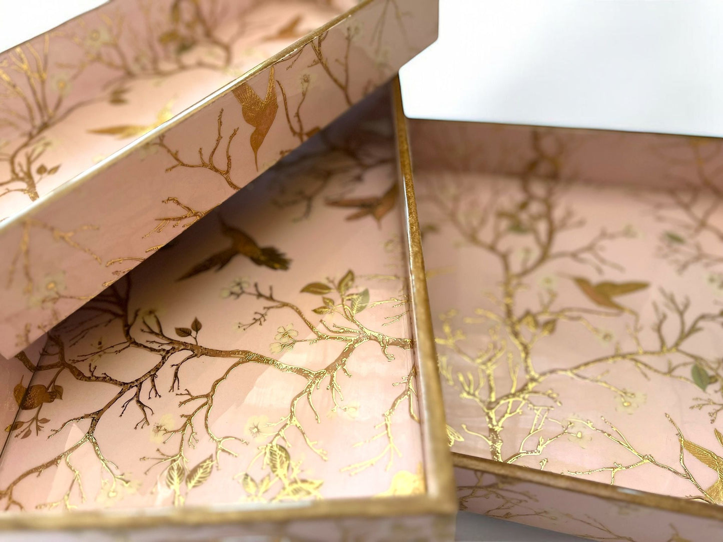 Beautiful Pink Wooden printed serving trays. Set of 3.