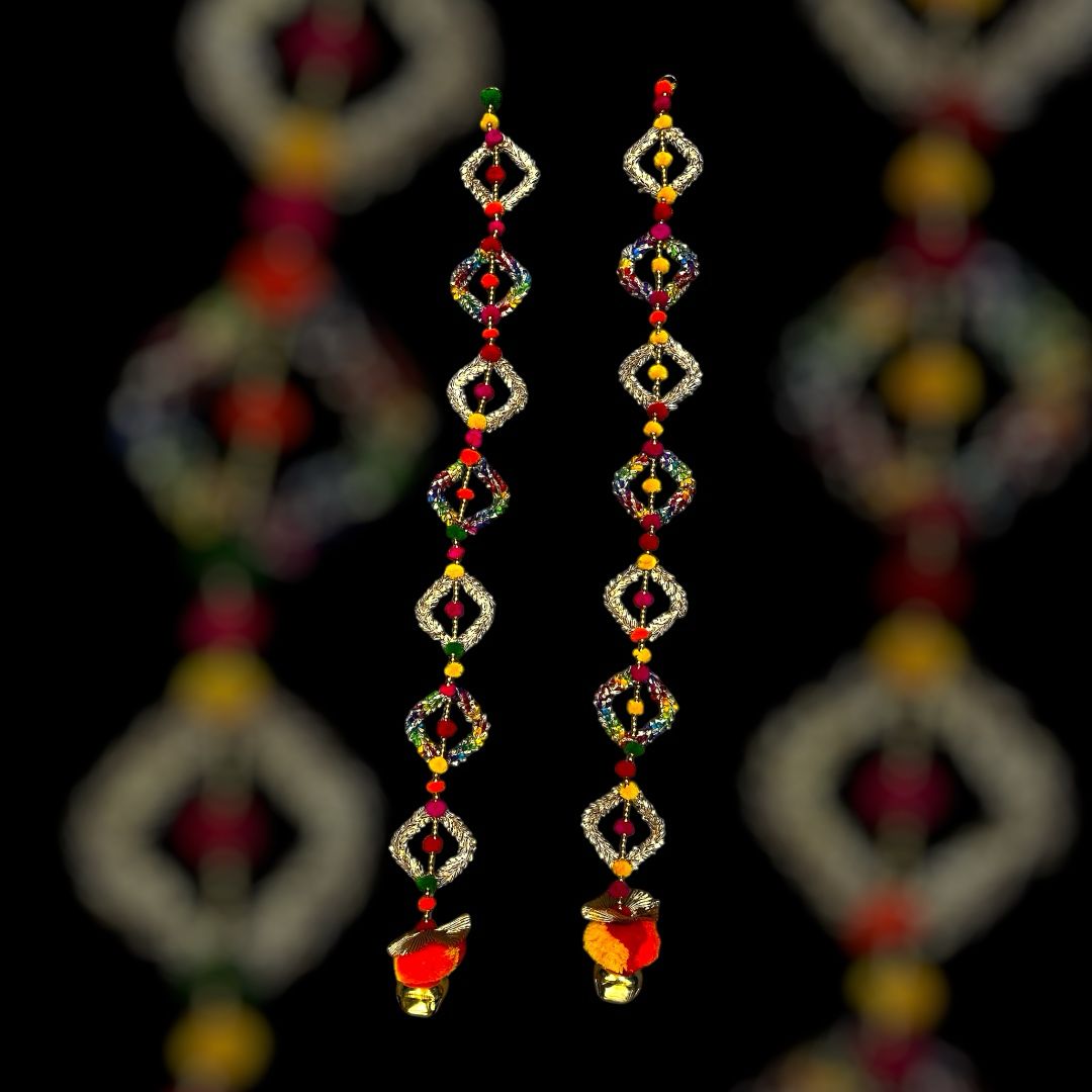 Handmade colourful Hanging Decoration for Weddings and Festive Occasions. Set of 2