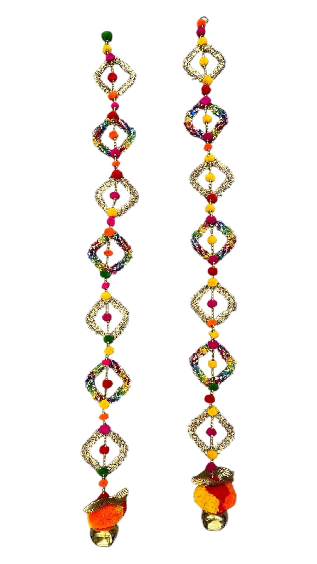 Handmade colourful Hanging Decoration for Weddings and Festive Occasions. Set of 2