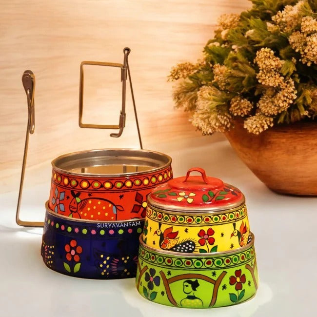 Heritage Hand-Painted Indian Tiffin Box