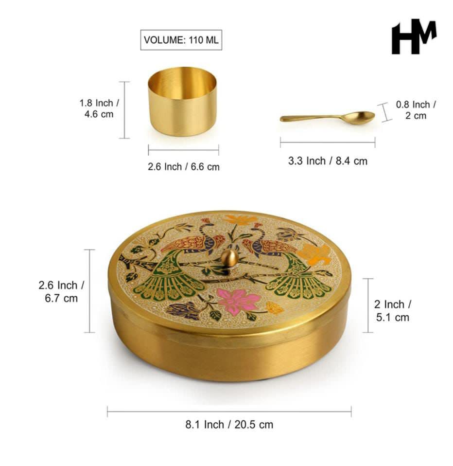 Handcrafted Brass Peacock Masala Box.