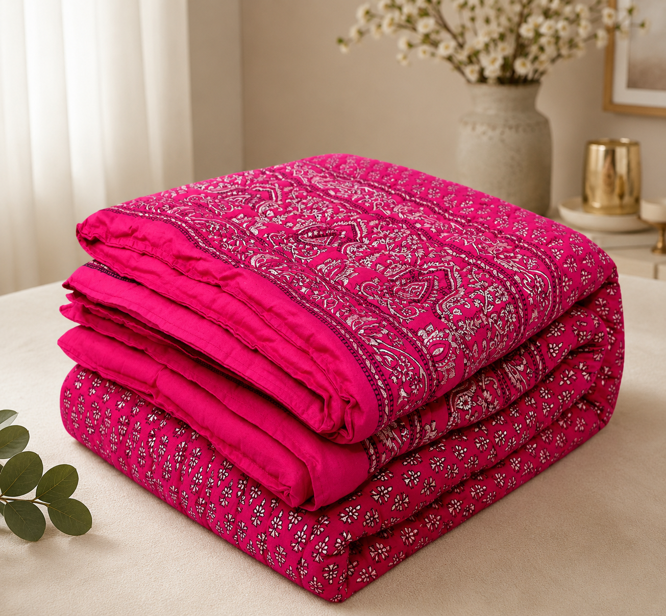Royal Pink Jaipuri Razai Quilt