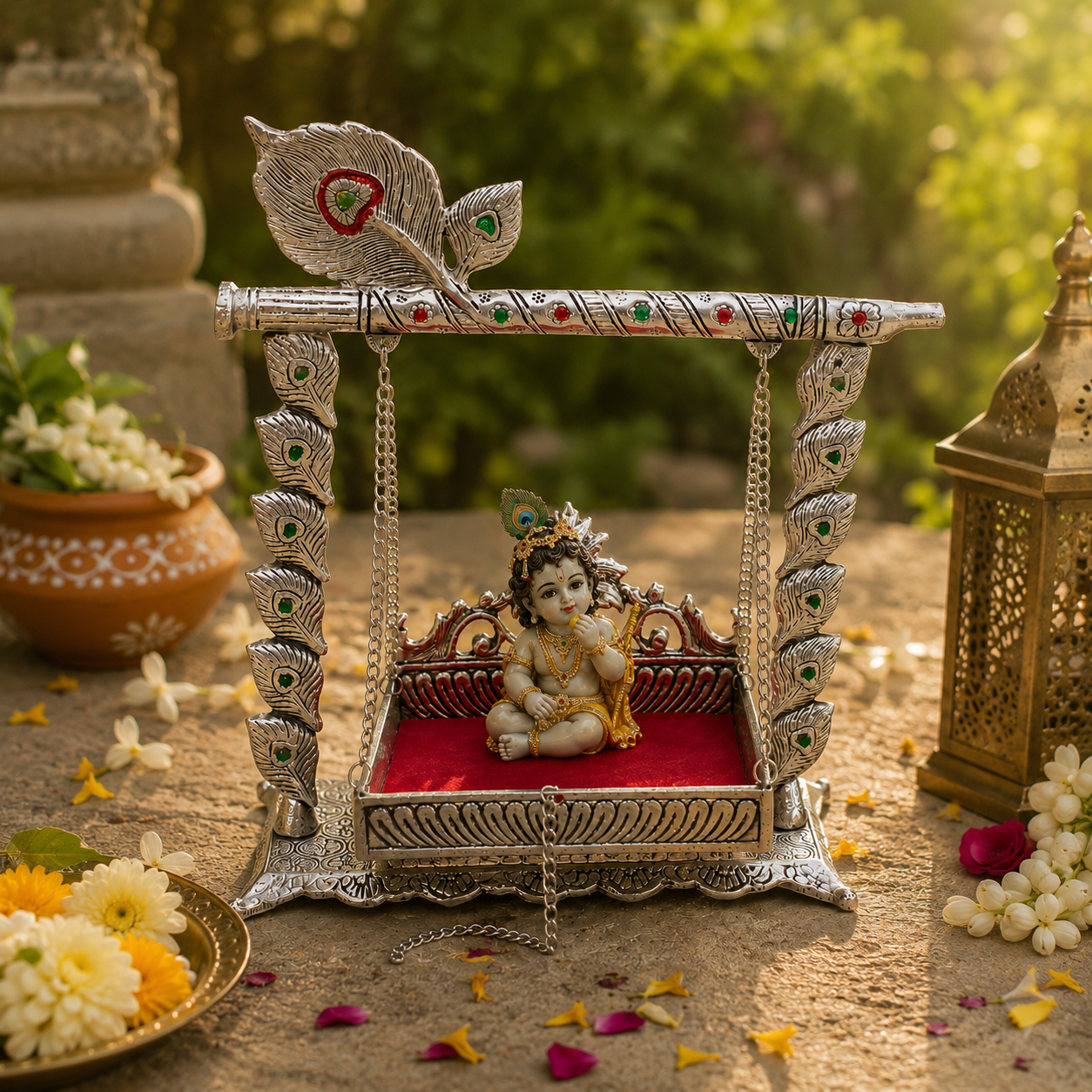 Vrindavan Heritage German Silver Krishna Jhula