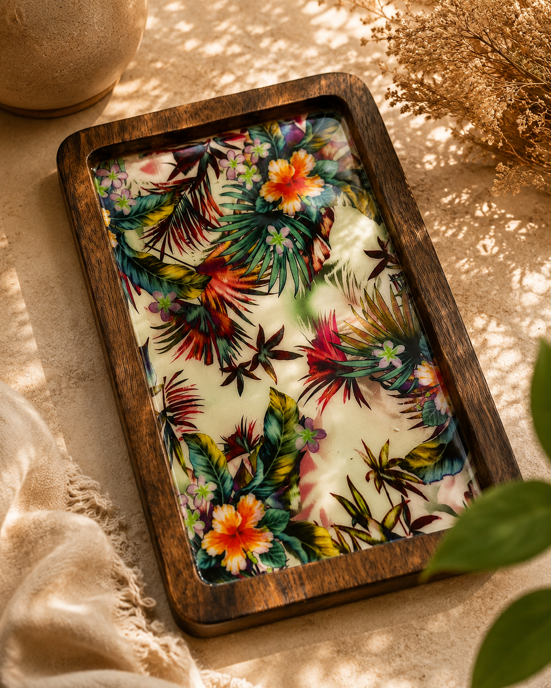 Elegant Wood & Resin 7-Piece Platter Set – Artisanal Serving Collection