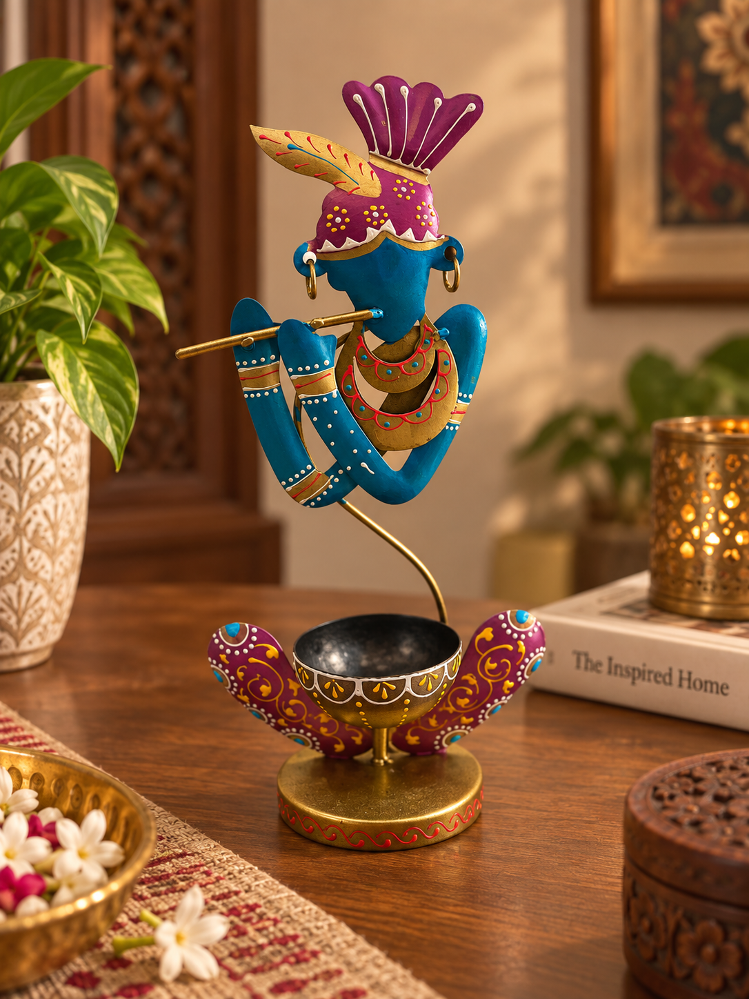 Melody of Krishna – Hand-Painted Decorative Tealight Holder