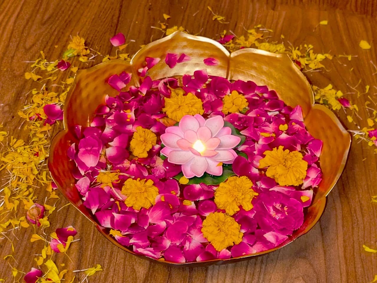 Lotus Shape Decorative Bowl (Urli) Set of 3 (10, 12, and 14 inches)
