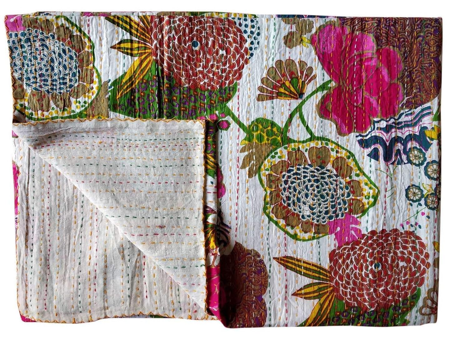 Handstitched Floral printed throw.