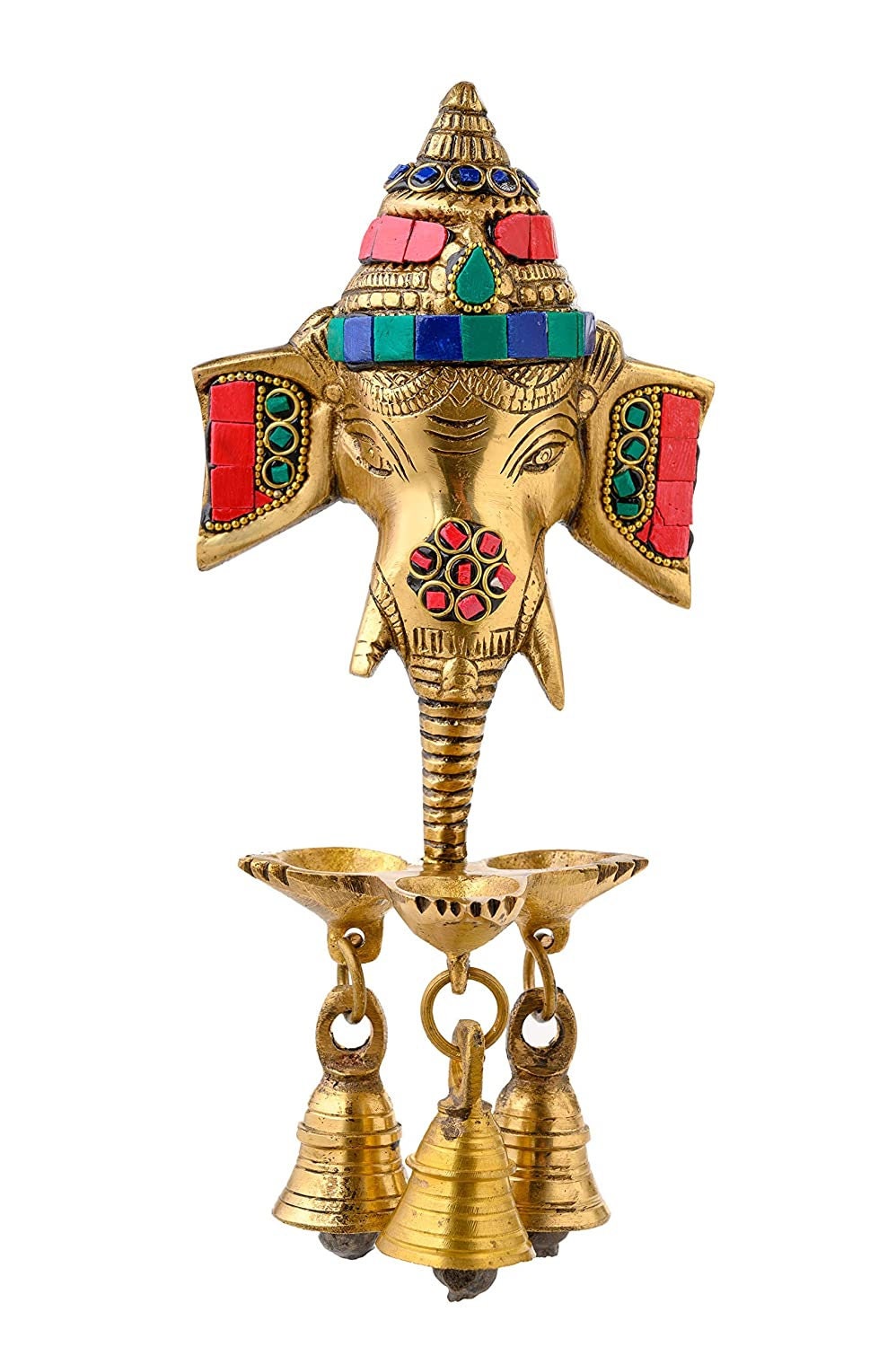 Brass Ganesha Wall Hanging with Lamp and Stonework