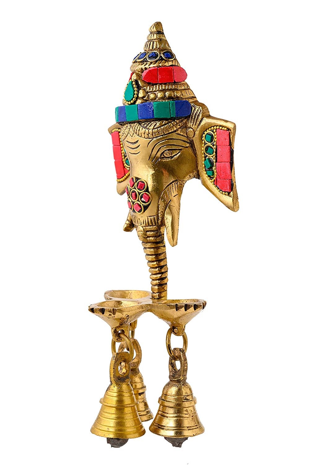Brass Ganesha Wall Hanging with Lamp and Stonework