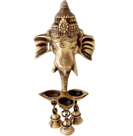 Brass Lord Ganesha With Bells Antique Brass Hanging Diya