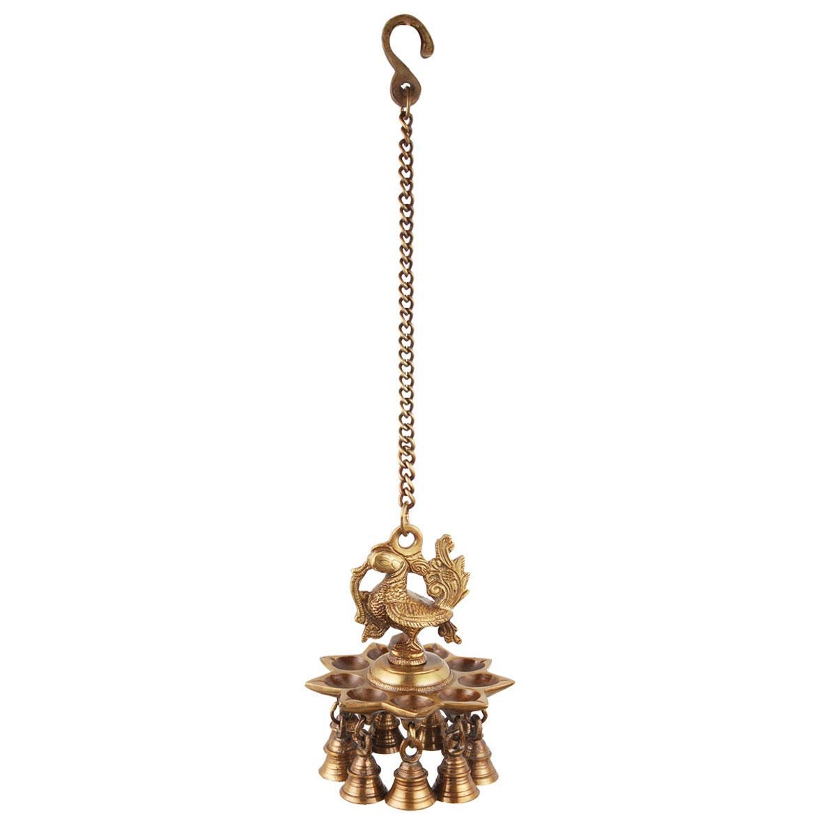 Brass Peacock Hanging Diya With Bells