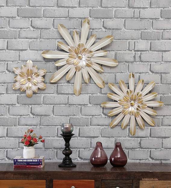 Iron Metal Decorative Flower Wall Hanging Art - Set of 3