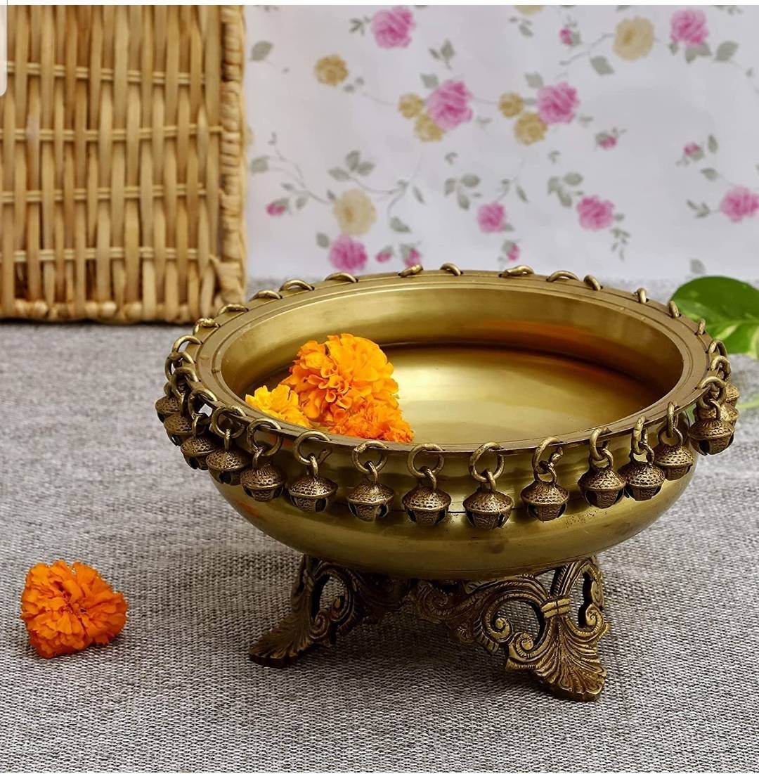 Hanging Bells Design Brass Urli decorative bowl