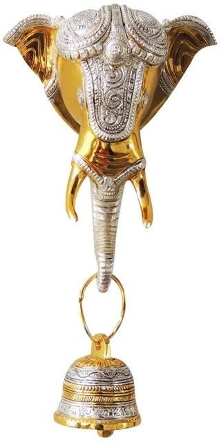 Brass Showpiece Elephant Face With Bell