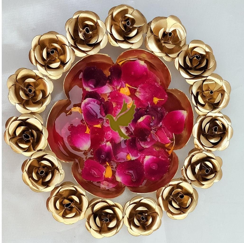 Decorative Rose flower shaped urli bowl - Set of 3, Urli bowl, Urli set, Urli with diya, decorative bowl