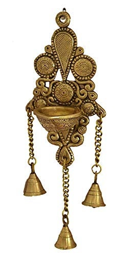 Brass Wall Hanging Diya with hanging bells