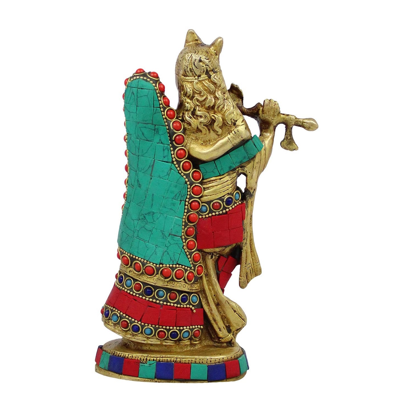 Radha Krishna Brass with Multicolor Gemstone Handwork Statue 8 inches