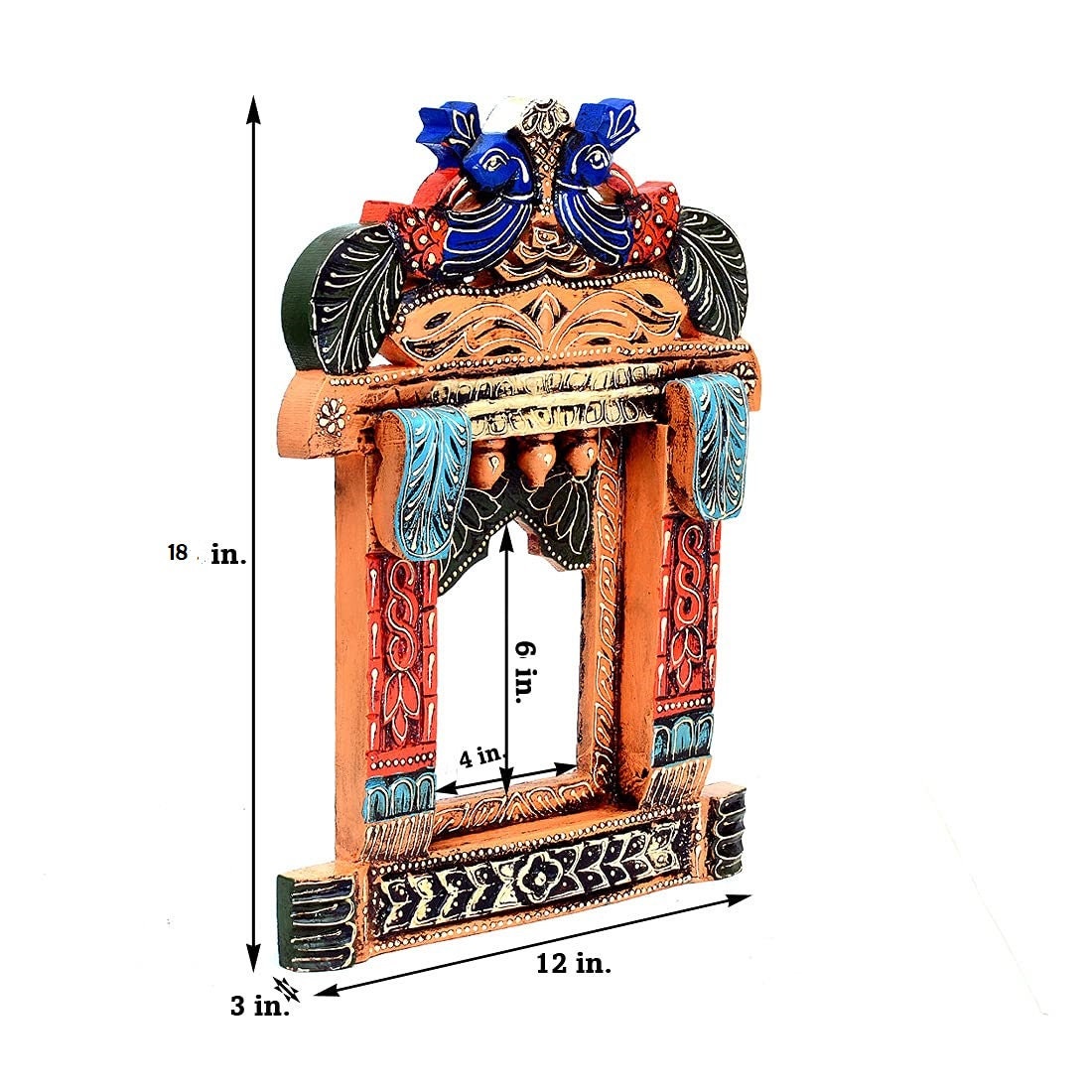 Handcrafted Traditional Hand Painted Jharokha / Wall Decor (Fake Window) Rajasthani Style | Peacock design | Large