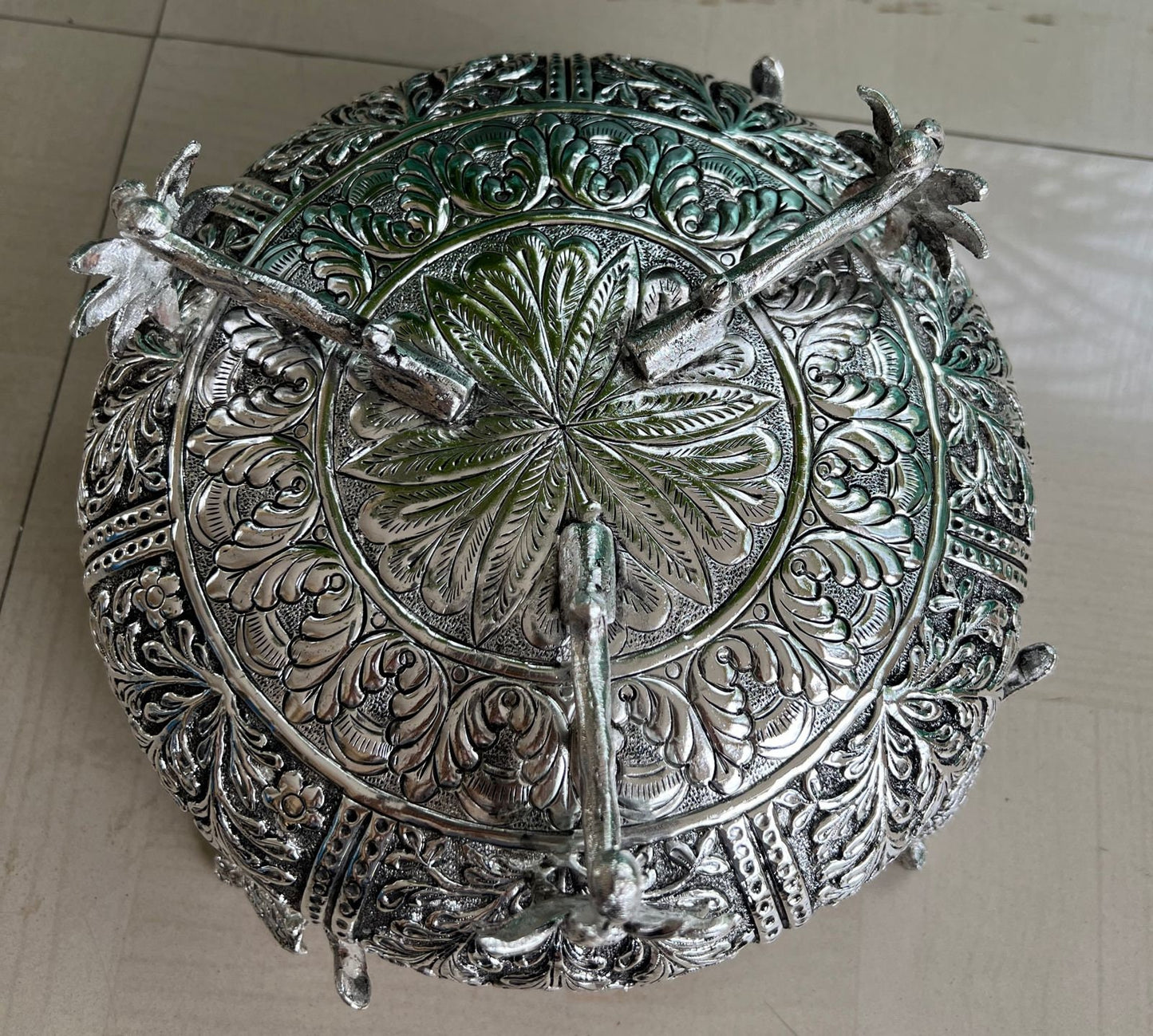German Silver Decorative Parrot Urli (Bowl)
