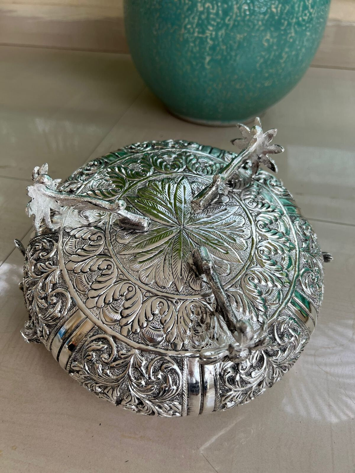 German Silver Decorative Parrot Urli (Bowl)