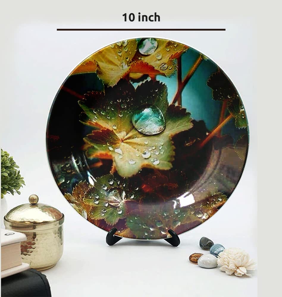 Hand crafted Madhubani Art Ceramic Plates with Stand, Decorative Wall Plates