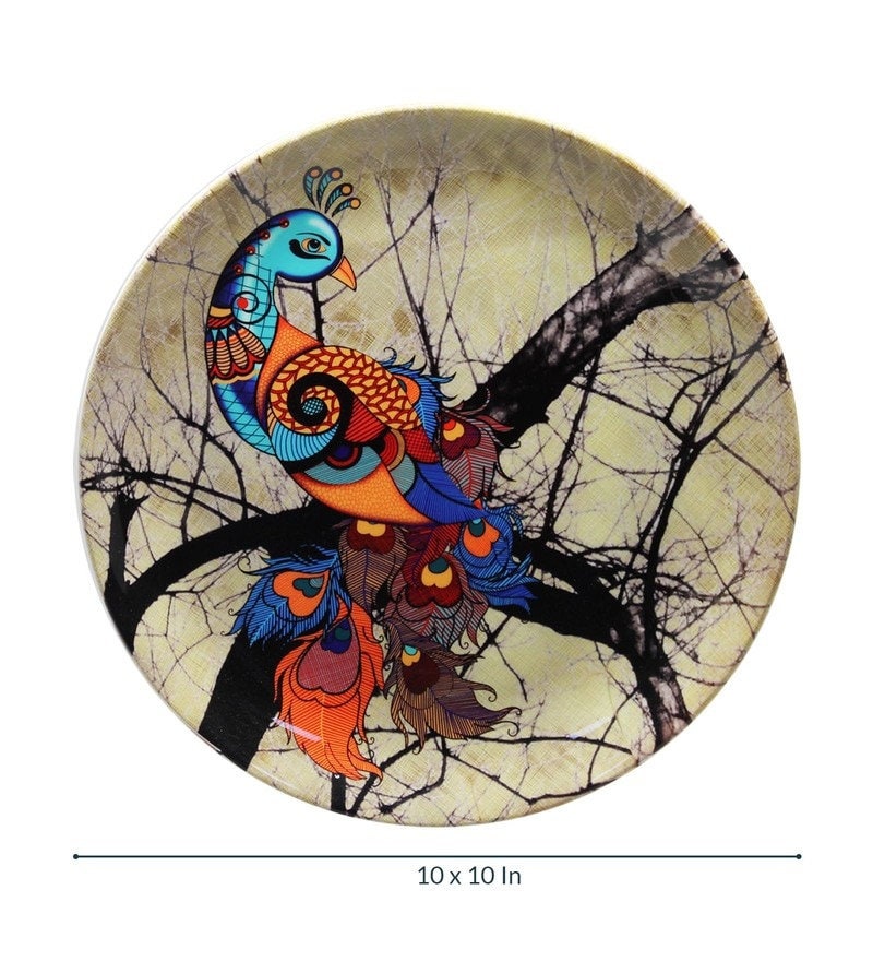 Grey Bone China Charismatic Peacock Home Decor Wall Plate 10 Inch