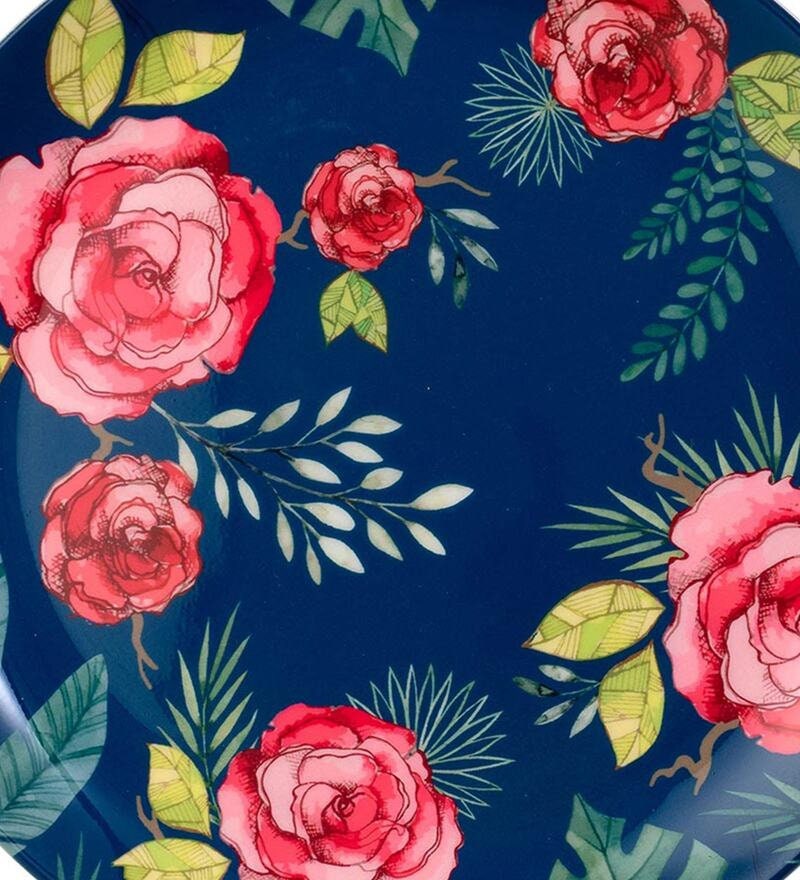 Bone China Charismatic Blue Rose Home Decor Wall Plate 10 Inch