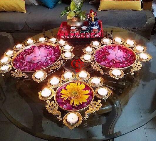 Decorative lamp shaped urli bowl - Set of 3, Urli bowl, Urli set, Urli with diya, decorative bowl