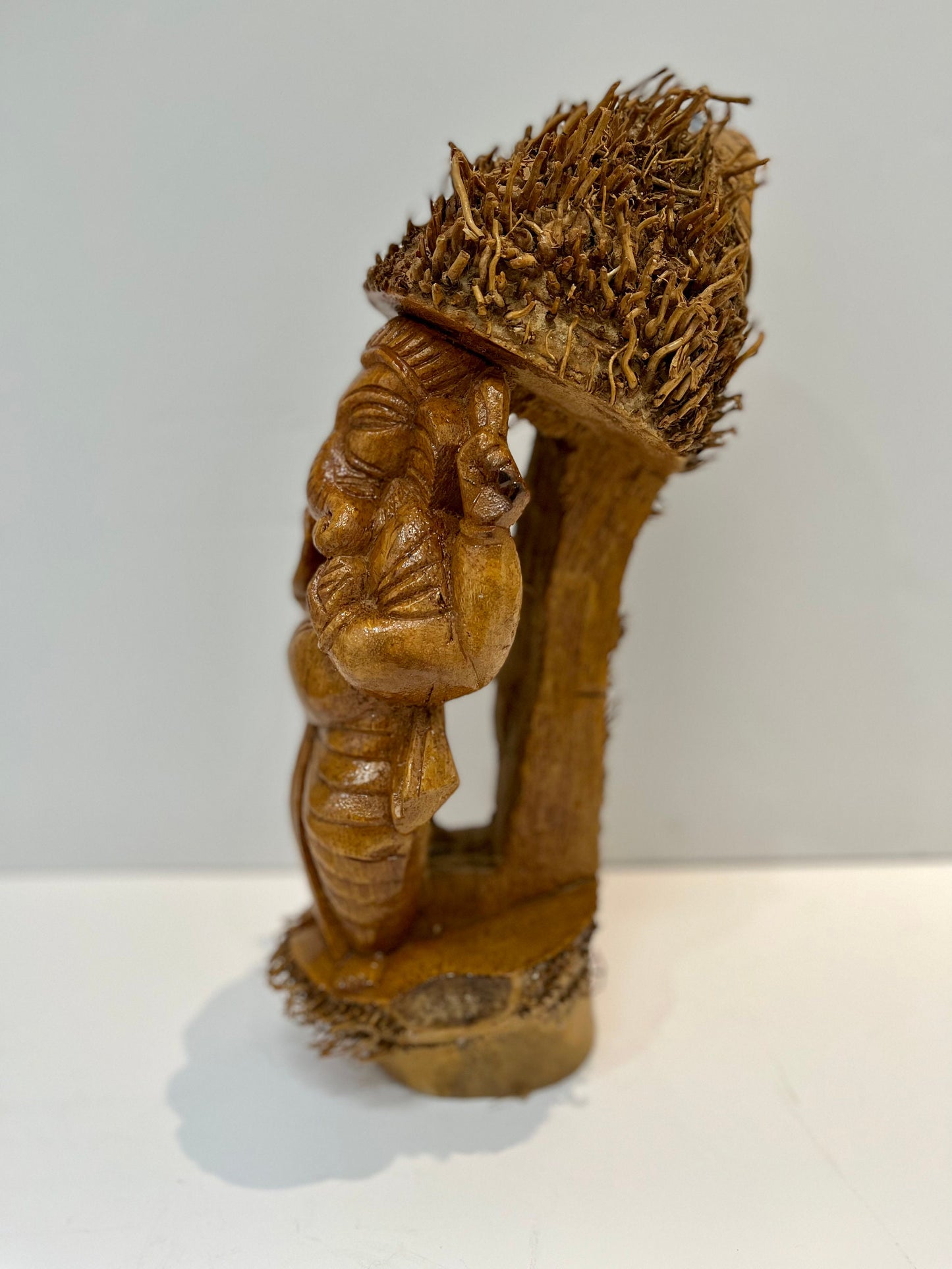Beautiful Bamboo root carved Lord Ganesha on shell, Diwali Home Decorative item, wood carvings, south Indian wood carving