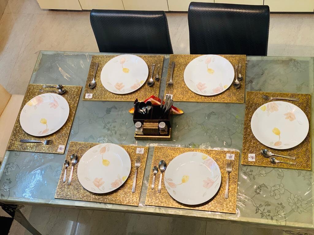 Handcrafted Elegant Brass placemats with wooden tray