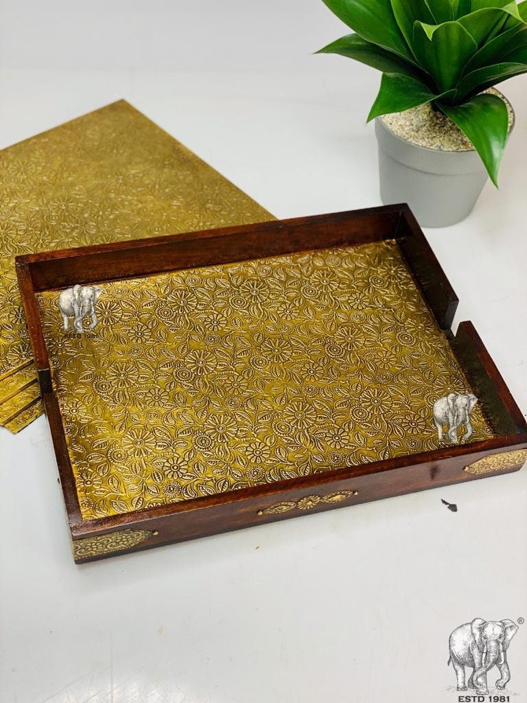 Handcrafted Elegant Brass placemats with wooden tray