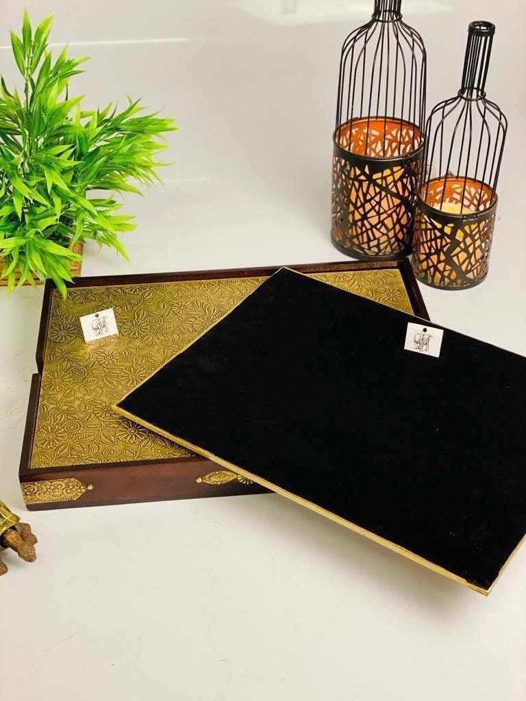 Handcrafted Elegant Brass placemats with wooden tray